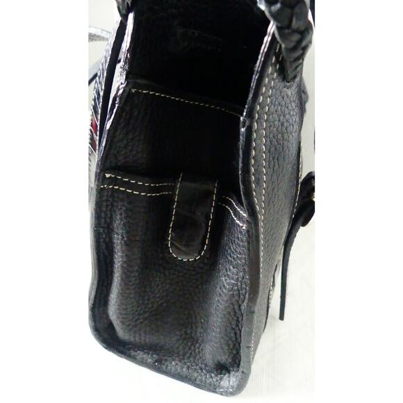 BRIGHTON Black Pebble Leather Shoulder Bag Tote Filigree Buckle Satchel SW Liner - Picture 11 of 16